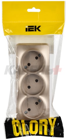 GLORY Розетка 3-местная для открытой установки без заземления без защитных шторок 10А РС23-2-ХШм шампань матовый IEK