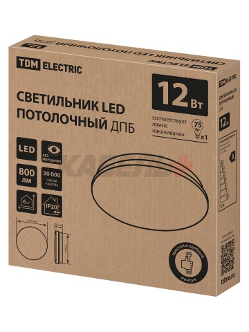 Светильник LED потолочный ДПБ 01, 12 Вт, 6000 К, Классика, TDM