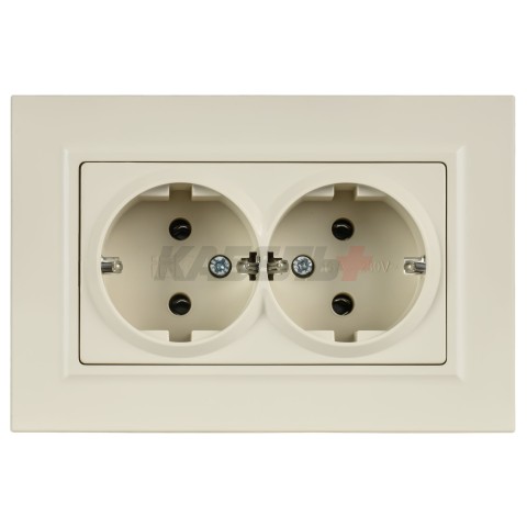 BRITE Розетка 2-местная с заземлением без защитных шторок плоская 16А в сборе РСПл12-3-БрКр бежевый IEK