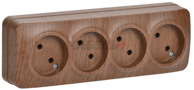 GLORY Розетка 4-местная для открытой установки без заземления без защитных шторок 10А РС24-2-ХД дуб IEK