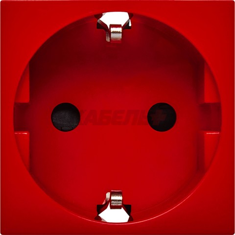 Розетка с заземляющим контактом защитной шторкой и безвинтовым зажимом (2 модуля) красная