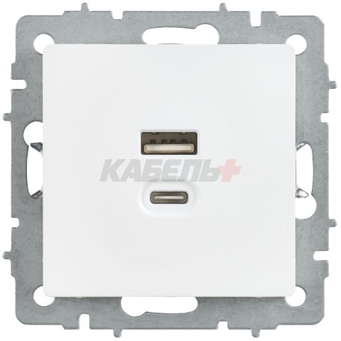 BRITE Розетка USB A+C 45Вт высокоскоростная зарядка РЮ11-2-БрАБ арктический белый IEK