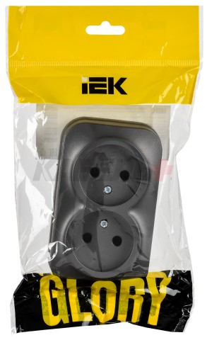 GLORY Розетка 2-местная для открытой установки без заземления без защитных шторок 10А РС22-2-ХСм сталь матовый IEK