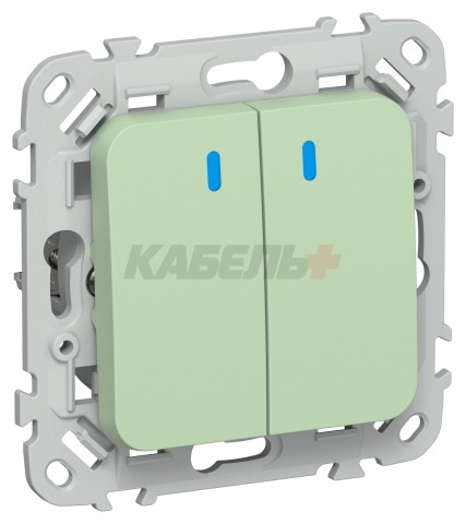 FLITE Выключатель 2-клавишный с индикацией 10А ВС12-1-1-ФлФ фисташковый IEK