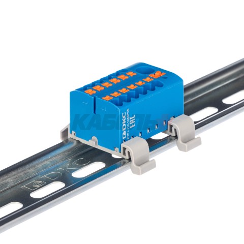 Блок распределительный с гориз. адаптером на рейку шириной 35мм, зажим push-in, 1 ввод 6 кв.мм, 12 точек подключения 2,5 кв.мм, синий DKC