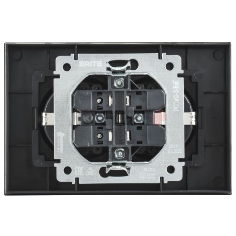 BRITE Розетка 2-местная с заземлением без защитных шторок плоская 16А в сборе РСПл12-3-БрГ графит IEK