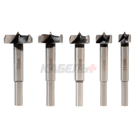 Набор сверл Форстнера (петельных) по дереву, 10-15-20-25-35 х 73мм, 5 шт, цилиндрический хвостовик K