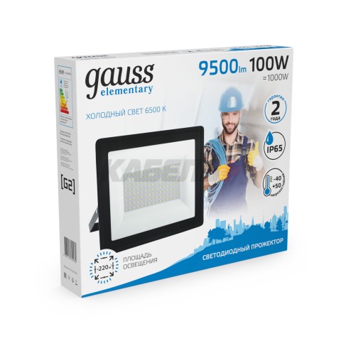 Прожектор светодиодный Gauss Elementary G2 100W 9500lm IP65 6500К черный 1/16