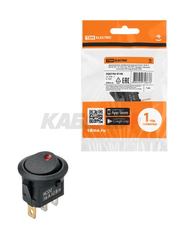 KCD2-101N-2 12В AC/DC, 1P, 16А, (3с), ON-OFF, черный с красной точечной LED подсветкой TDM