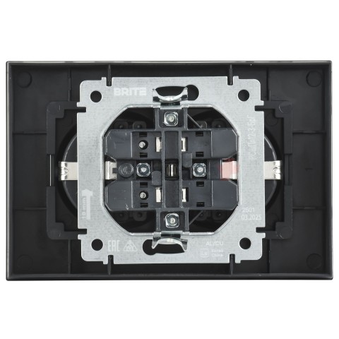 BRITE Розетка 2-местная с заземлением с защитными шторками плоская 16А в сборе РСшПл12-3-БрГ графит IEK