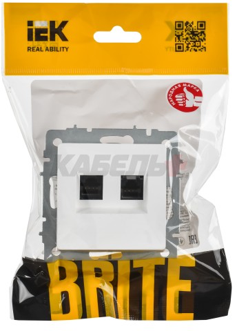 BRITE Розетка компьютерная двойная RJ45 кат.6 РК11-2-БрАБ арктический белый IEK