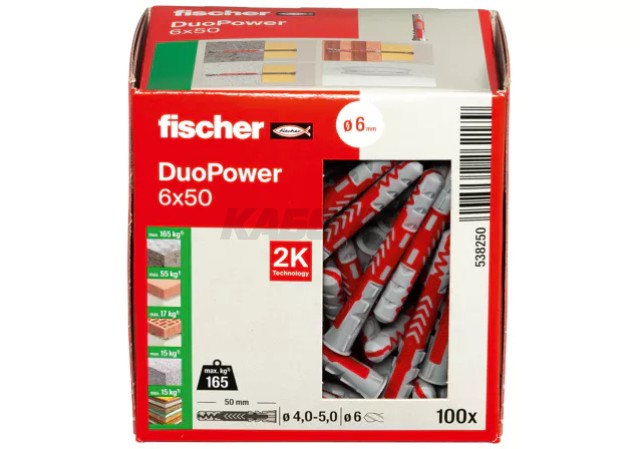 Дюбель распорный Fischer DUOPOWER 6x50 DIY (упак.100шт) (538250)