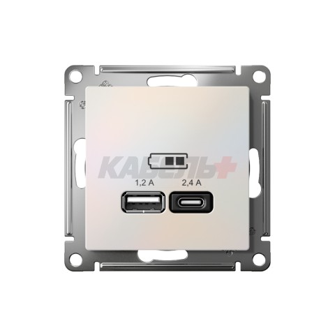 ATLASDESIGN USB РОЗЕТКА А+С, 5В/2,4А, 2х5В/1,2А, механизм, ЖЕМЧУГ