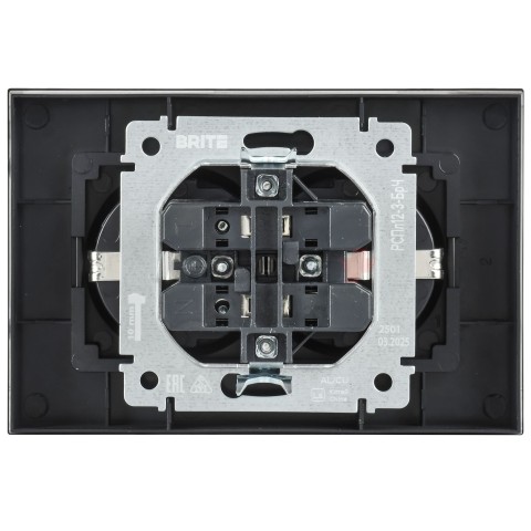 BRITE Розетка 2-местная с заземлением без защитных шторок плоская 16А в сборе РСПл12-3-БрЧ черный IEK