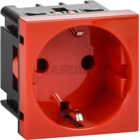 Розетка с заземляющим контактом без защитной шторки и винтовым зажимом (2 модуля) красная