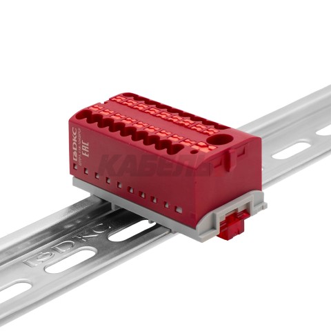 Блок распределительный, зажим push-in, 1 ввод 6 кв.мм, 18 точек подключения 2,5 кв.мм, красный DKC