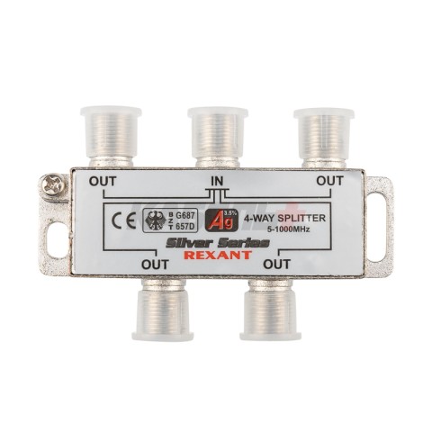 Делитель ТВх4 под F-разъем, 5-1000МГц, Silver (5 F-разъемов в комплекте) REXANT