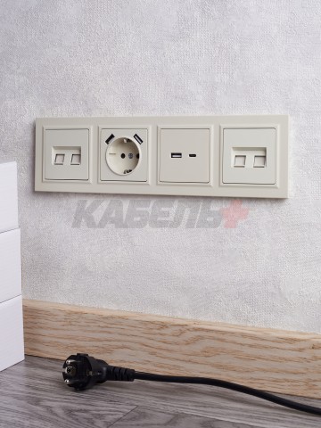 BRITE Розетка USB A+C 18Вт РЮ11-1-БрКр бежевый IEK
