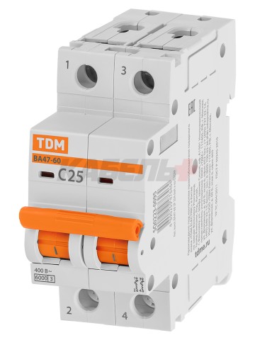 Автоматический выключатель ВА47-60 2Р 25А 6кА х-ка С TDM