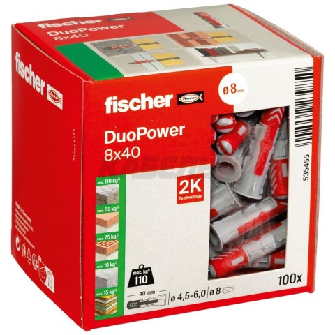 Дюбель распорный Fischer DUOPOWER 8x40 DIY (упак.100шт) (535455)