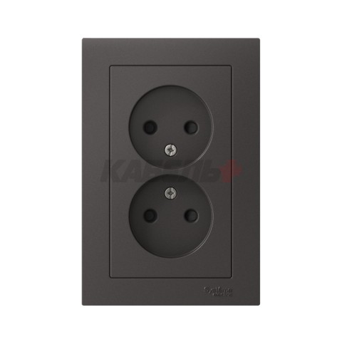 ATLASDESIGN РОЗЕТКА двойная без заземления, 16А, в сборе, БАЗАЛЬТ