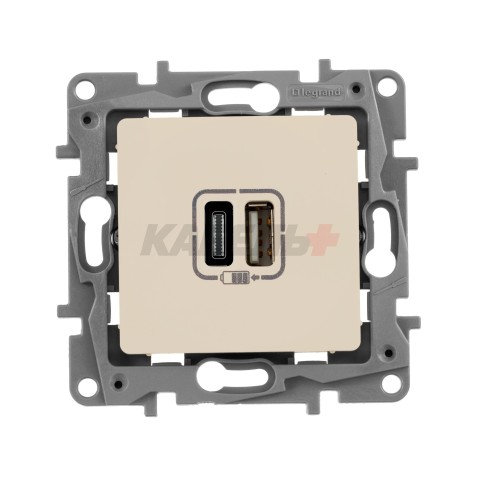 Etika - Зарядное устройство с двумя USB-разъемами Type A + Type C, 3000mA (сл.кость)