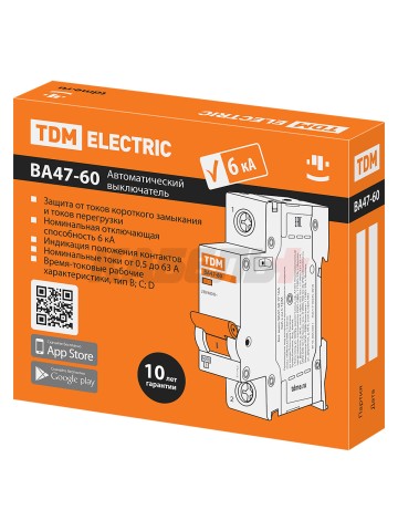 Автоматический выключатель ВА47-60 1Р 20А 6кА х-ка В TDM