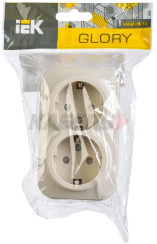 GLORY Розетка 2-местная для открытой установки с заземлением с защитными шторками 16А РСш22-3-ХК кремовый IEK