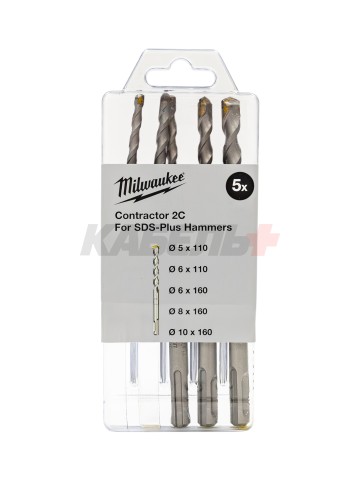 Набор_Буры SDS-plus Contractor 2C (5/6х110, 6/8/10х160 мм) -5 шт, MILWAUKEE