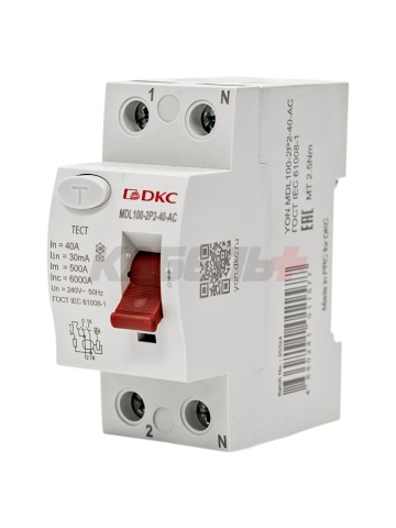 Устройство защитного отключения УЗО ВДТ YON MAX MDL100, 2P, 30mA, 40A, тип АС DKC