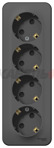 BLANCA О/У РОЗЕТКА 4-я с заземлением со шторками, ИЗОЛ.ПЛ., 16А, 250В, АНТРАЦИТ