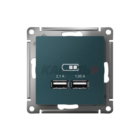 ATLASDESIGN USB РОЗЕТКА A+A, 5В/2,1А, 2х5В/1,05А, механизм, ИЗУМРУД