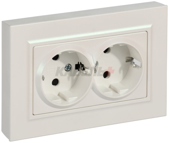 BRITE Розетка 2-местная с заземлением с защитными шторками плоская 16А в сборе РСшПл12-3-БрЖ жемчуг IEK