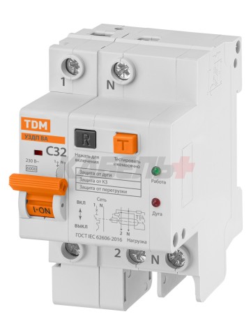 УЗДП с авт. выкл. 1P+N 32А 6кА х-ка С TDM