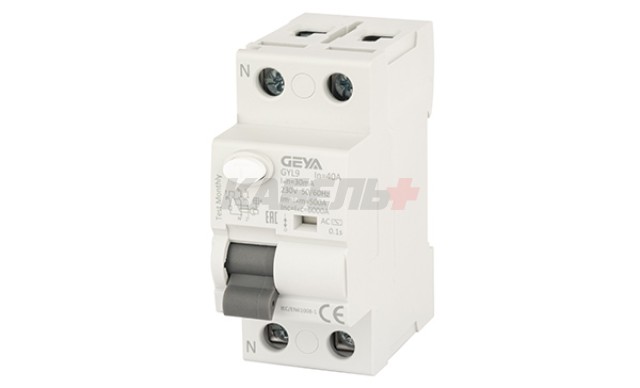 УЗО GYL9-2P-40A-30mA, 2P, 40A, 6 kA, 30mA, тип A, 2M