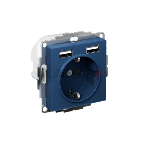 ATLASDESIGN РОЗЕТКА 16А c 2 USB A+A, 5В/2,4А, 2х5В/1,2А, механизм, АКВАМАРИН