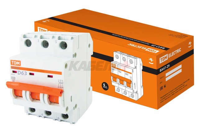 Автоматический выключатель ВА47-29 3Р 63А 4,5кА х-ка D TDM