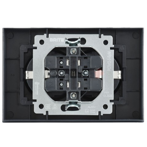 BRITE Розетка 2-местная с заземлением без защитных шторок плоская 16А в сборе РСПл12-3-БрМ маренго IEK