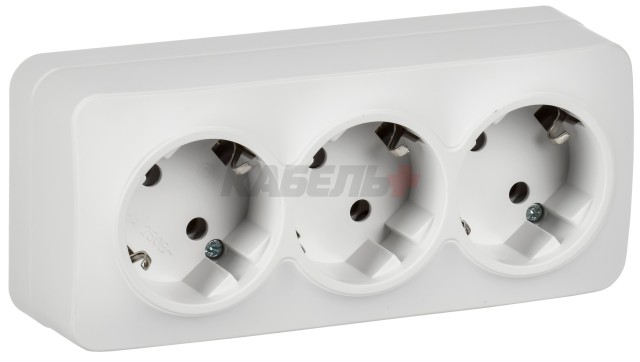 GLORY Розетка 3-местная для открытой установки с заземлением без защитных шторок 16А РС23-3-ХБм белый матовый IEK