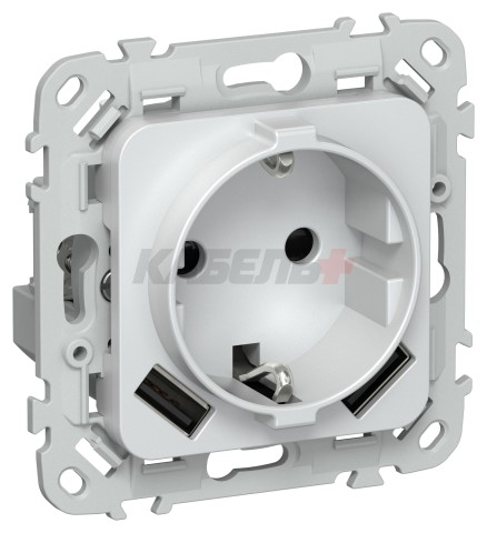 FLITE Розетка 1-местная с заземлением с защитными шторками 16А с USB A+A 3,1А РСЮша11-0-ФлЖ жемчуг IEK