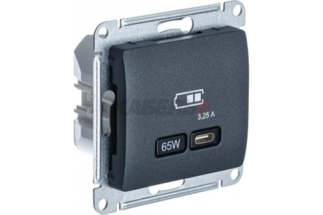 GLOSSA USB РОЗЕТКА тип-C 65W высокоскор.заряд. QC, PD, механизм, АНТРАЦИТ