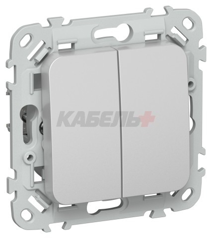 FLITE Выключатель 2-клавишный проходной 10А ВС62-1-0-ФлА алюминий IEK