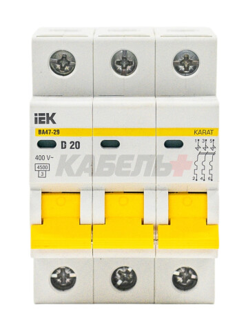 KARAT Автоматический выключатель ВА47-29 3P D 20А 4,5кА IEK