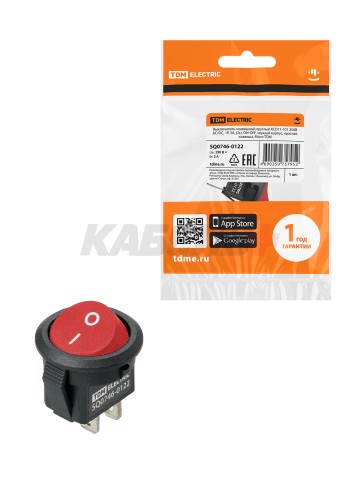 KCD11-101 250В AC/DC, 1P, 3А, (2с), ON-OFF, черный корпус, красная клавиша, Micro TDM