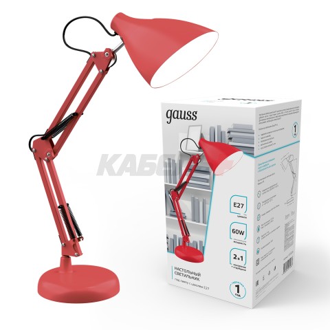 Светильник настольный Gauss модель GTL003 60W 220-240V E27 красный струбцина и основание 1/12