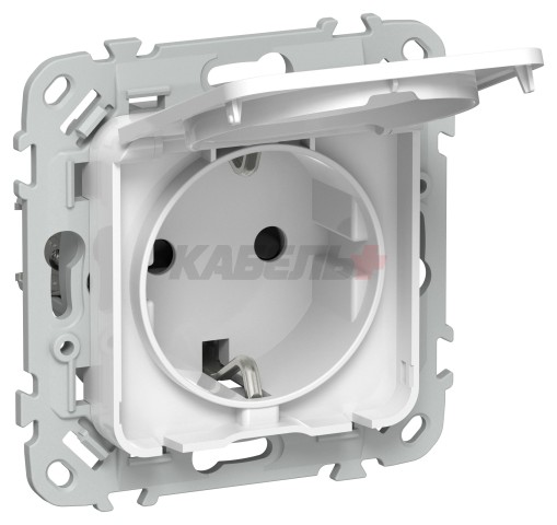 FLITE Розетка с заземлением с защитными шторками и крышкой безвинтовое крепление 16А IP44 РСшкр11-1-44-ФлБ белый IEK