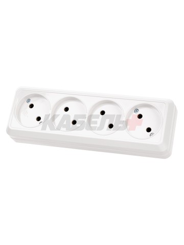 Розетка 4-х местная горизонтальная 2П открытой установки IP20 10A белая "Ладога" TDM
