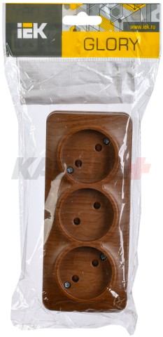 GLORY Розетка 3-местная для открытой установки без заземления без защитных шторок 10А РС23-2-ХД дуб IEK