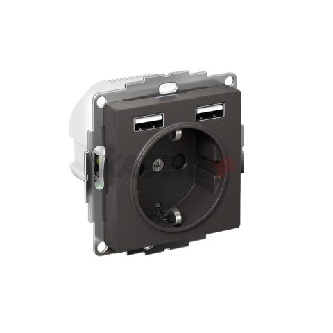 ATLASDESIGN РОЗЕТКА 16А c 2 USB A+A, 5В/2,4А, 2х5В/1,2А, механизм, БАЗАЛЬТ