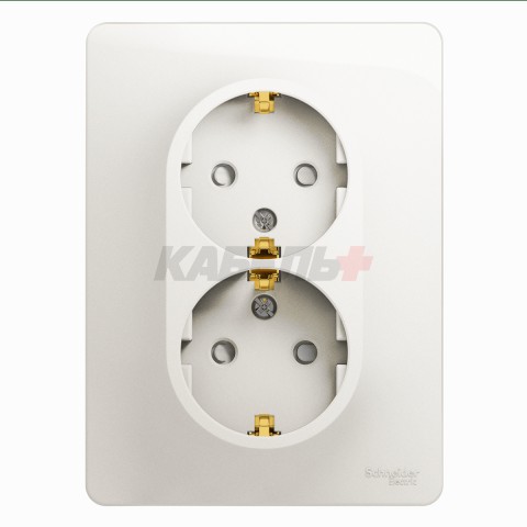 GLOSSA РОЗЕТКА двойная с заземлением со шторками, 16А, в сборе, ПЕРЛАМУТР